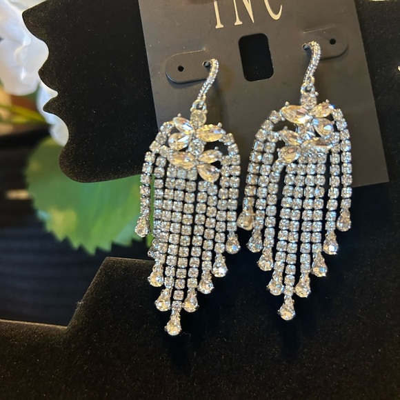 INC Rhinestone crystal chain drop dangle earrings. CHRISTMAS New years - Picture 3 of 8